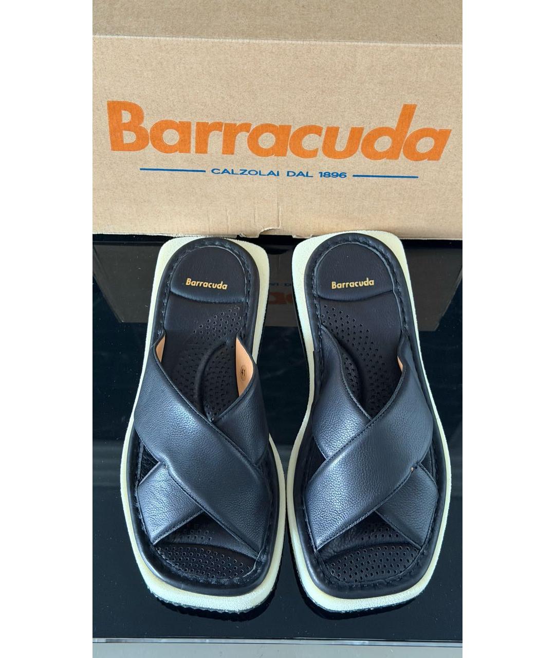 BARACUTA Черные кожаные шлепанцы, фото 6