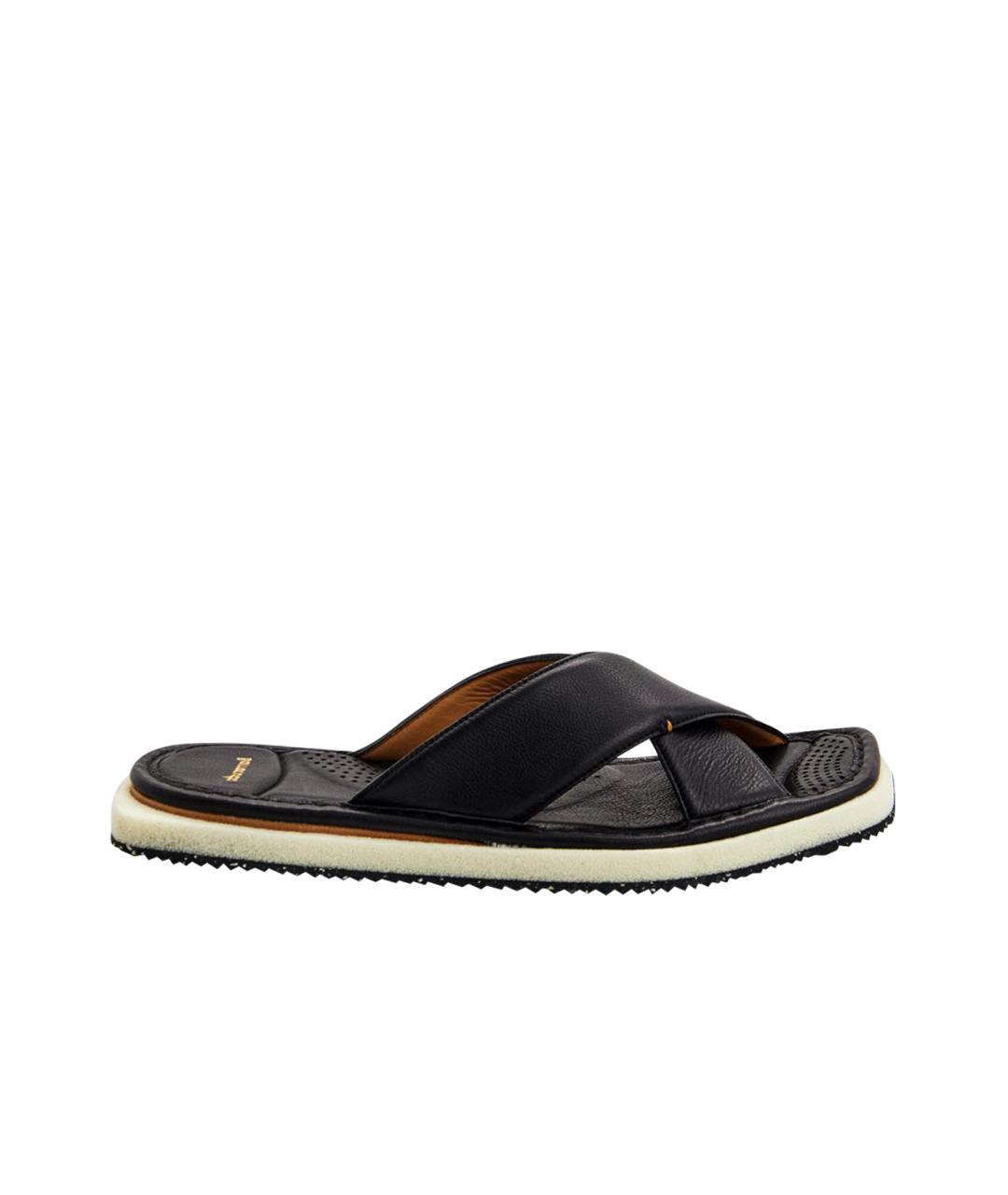 BARACUTA Черные кожаные шлепанцы, фото 1