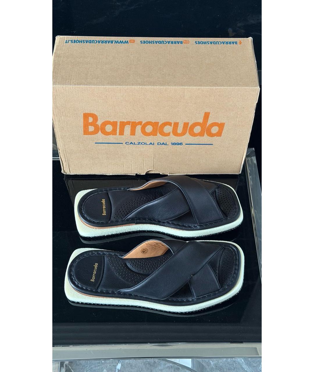 BARACUTA Черные кожаные шлепанцы, фото 5