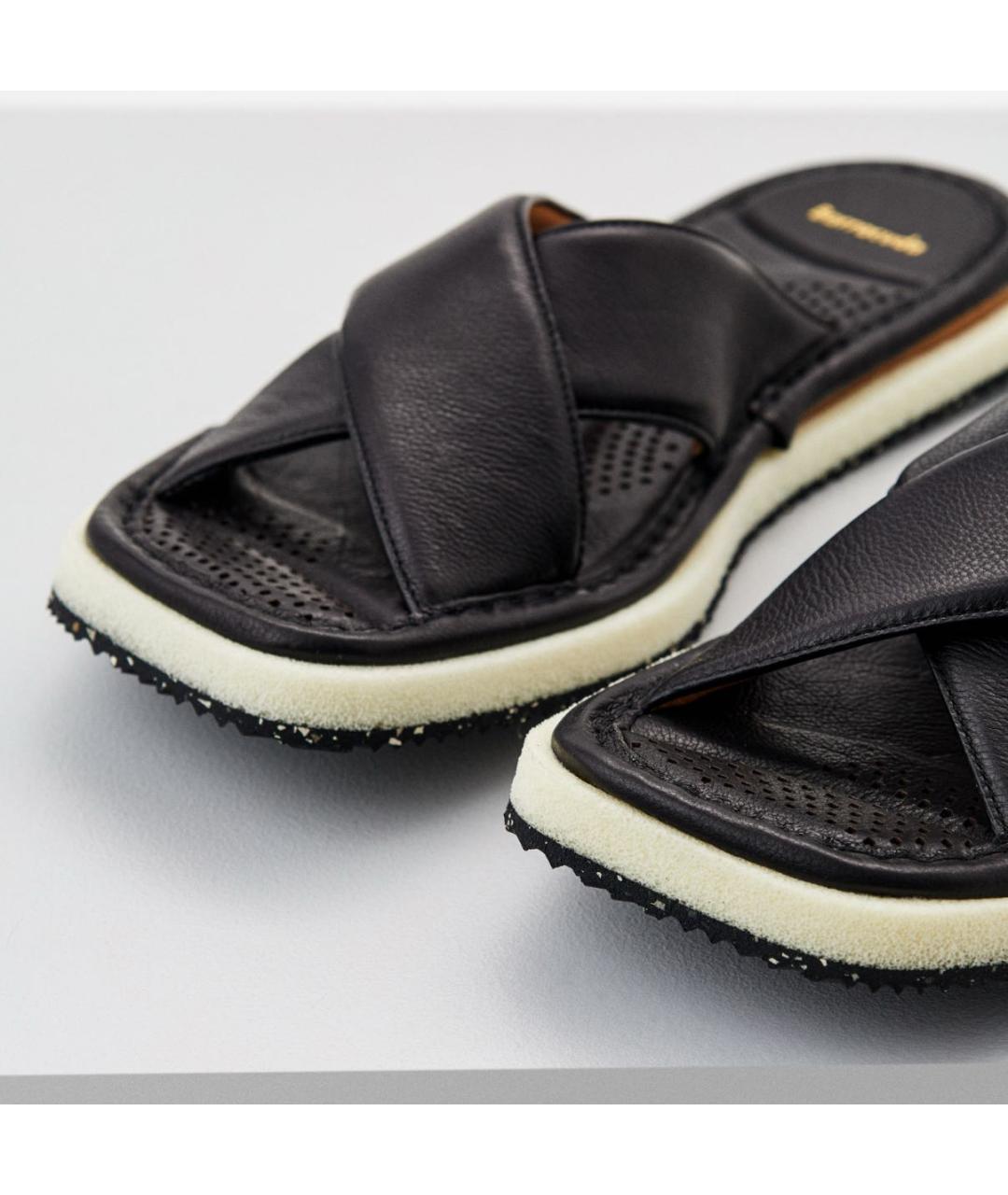 BARACUTA Черные кожаные шлепанцы, фото 2