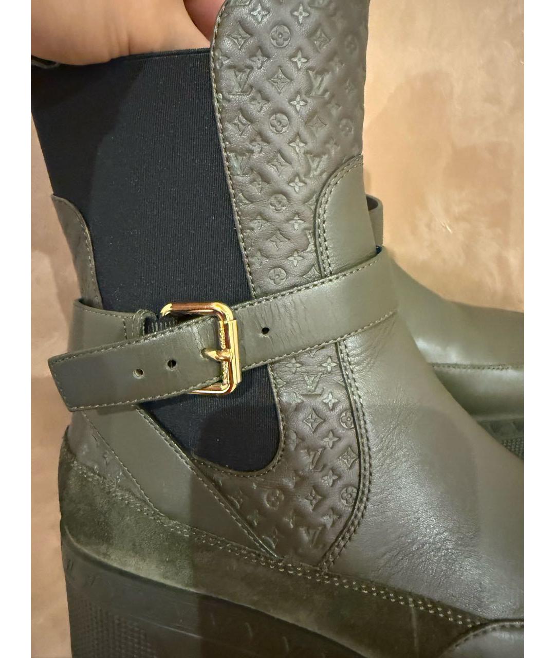 LOUIS VUITTON Хаки кожаные ботинки, фото 7