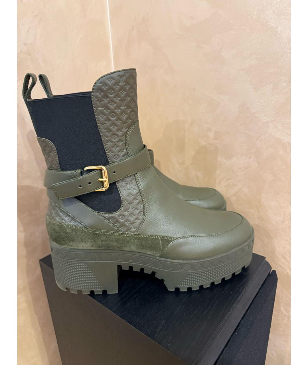 LOUIS VUITTON Хаки кожаные ботинки, фото 9