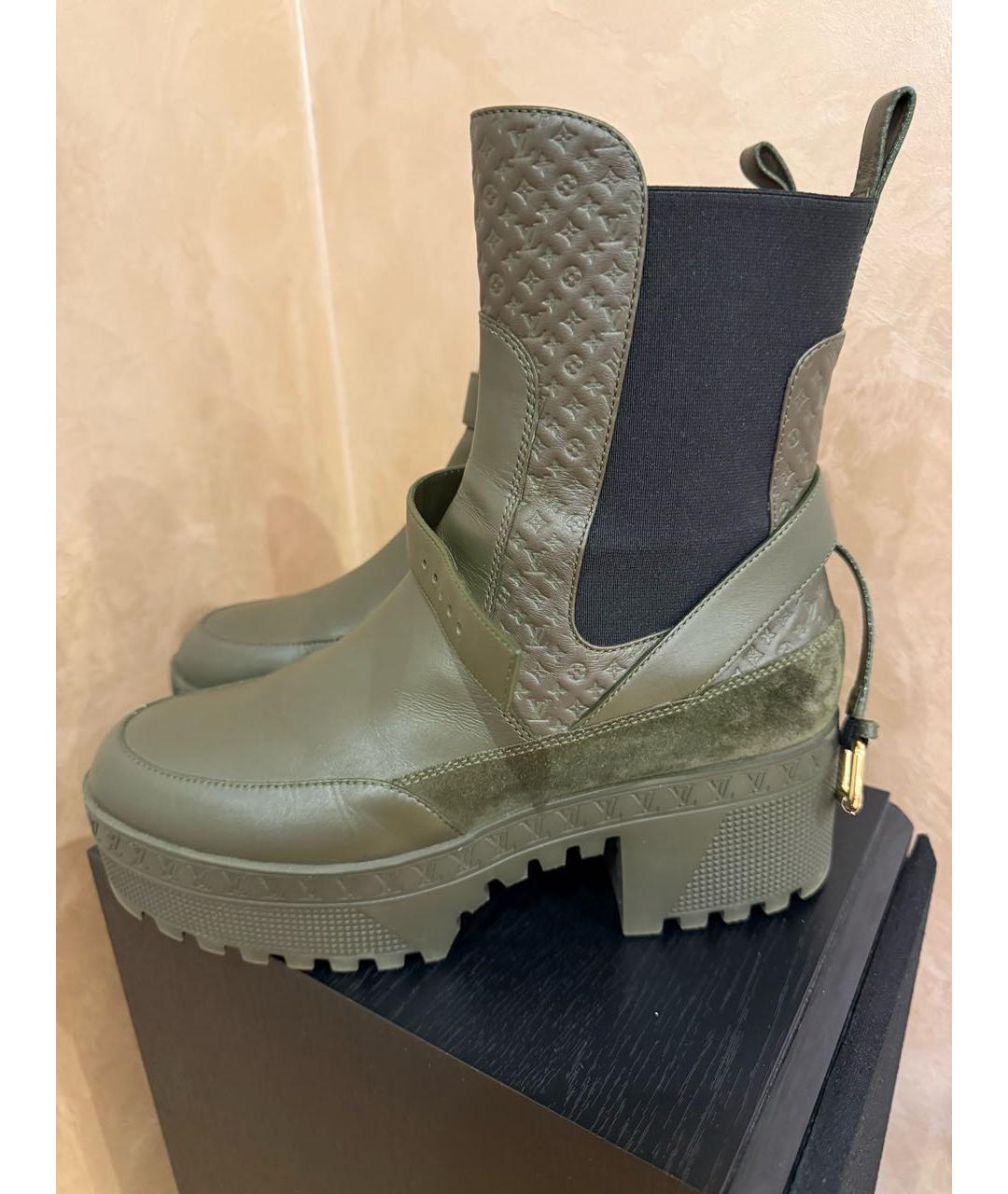 LOUIS VUITTON Хаки кожаные ботинки, фото 2