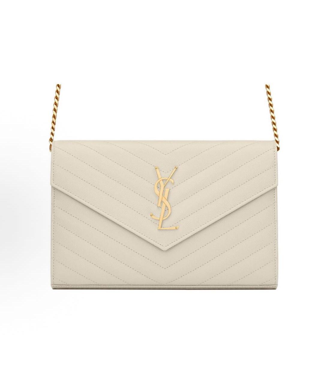 SAINT LAURENT Белая кожаная сумка через плечо, фото 4