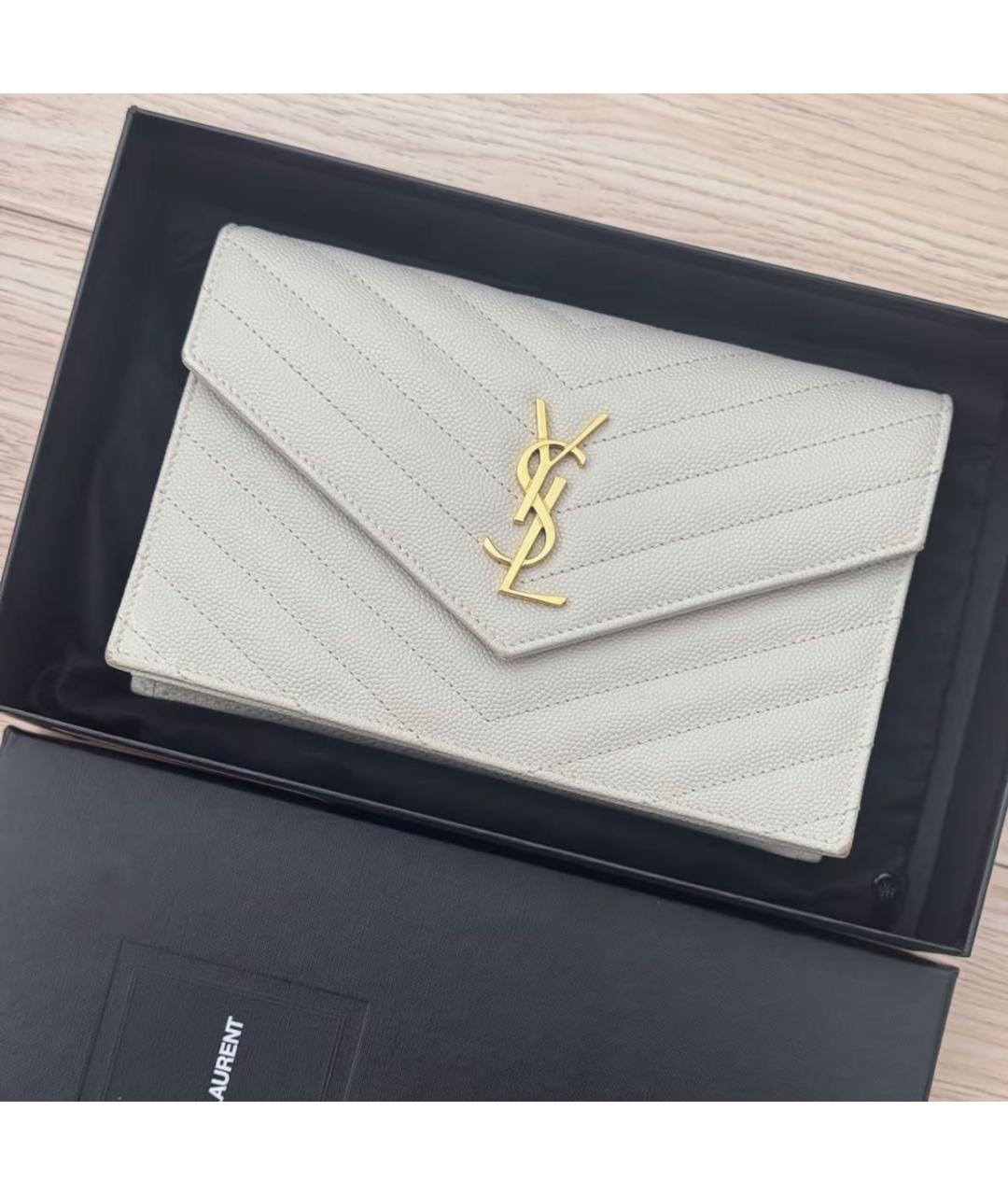 SAINT LAURENT Белая кожаная сумка через плечо, фото 2