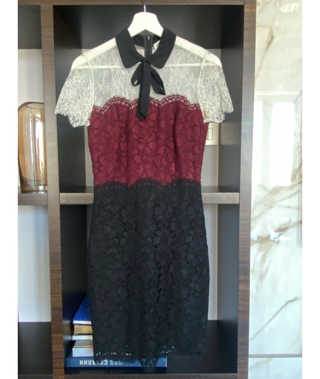 SANDRO Бордовое кружевное повседневное платье, фото 5