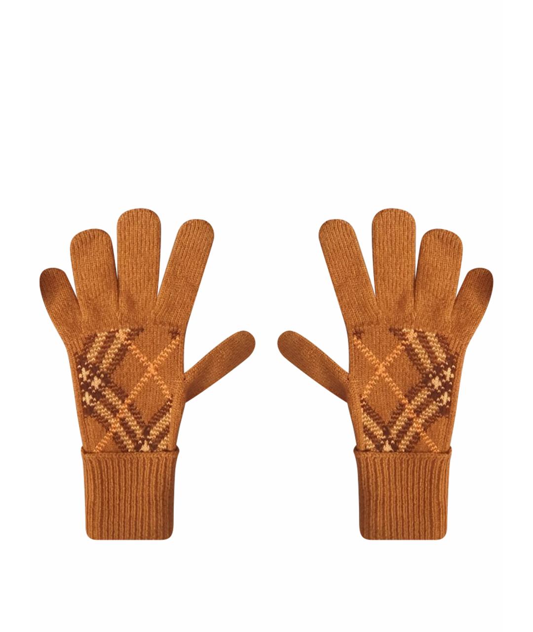 BURBERRY Коричневые кашемировые перчатки, фото 1