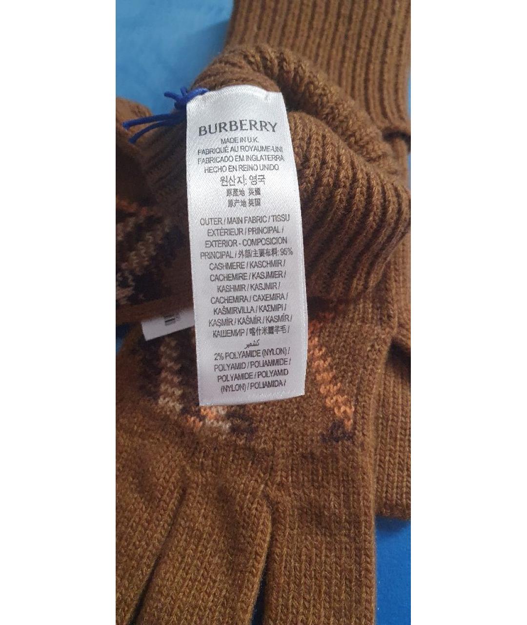 BURBERRY Коричневые кашемировые перчатки, фото 6