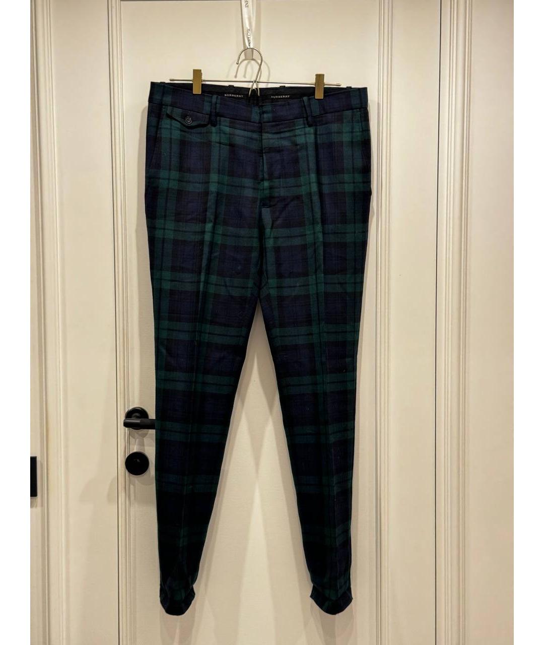 BURBERRY Зеленые шерстяные повседневные брюки, фото 6