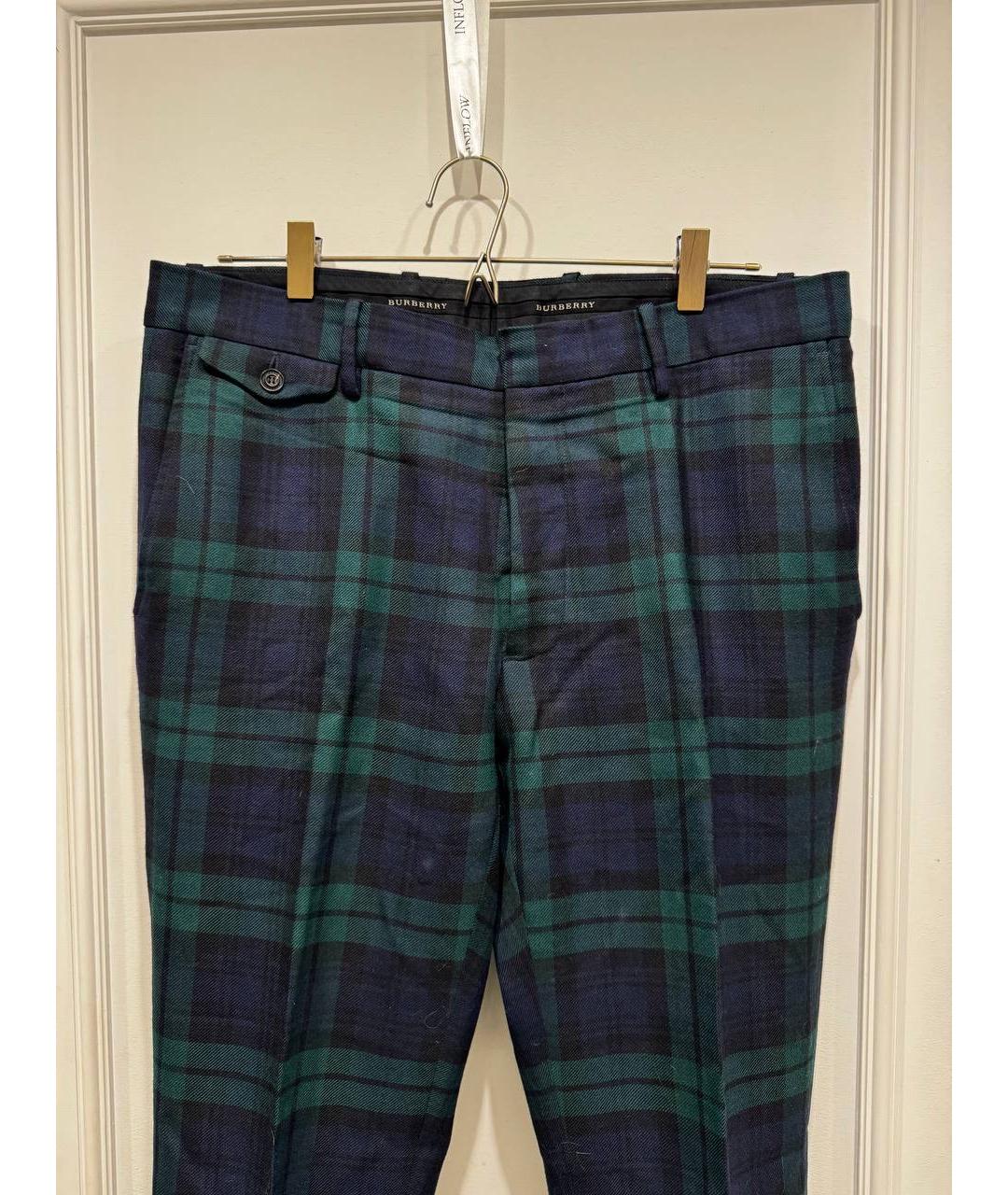 BURBERRY Зеленые шерстяные повседневные брюки, фото 5