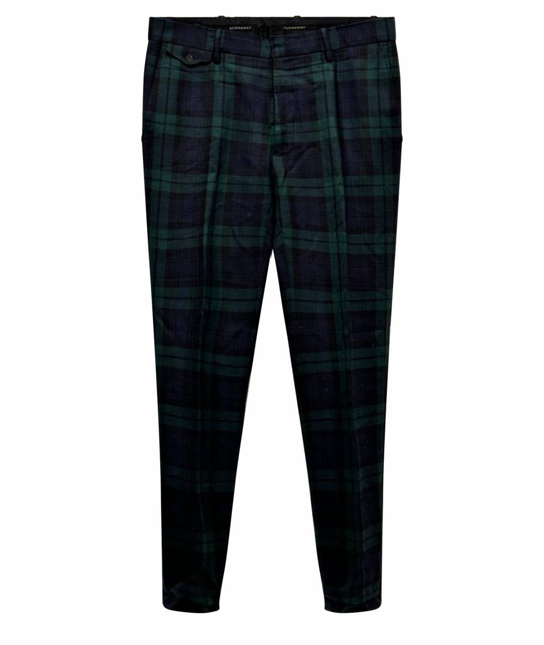 BURBERRY Зеленые шерстяные повседневные брюки, фото 1