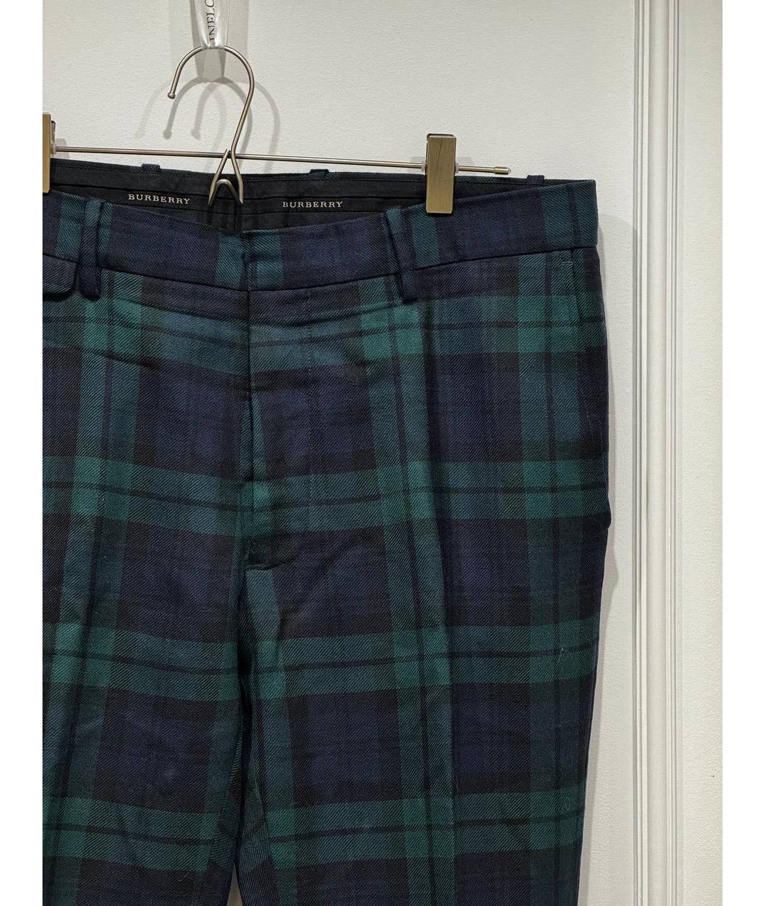 BURBERRY Зеленые шерстяные повседневные брюки, фото 2