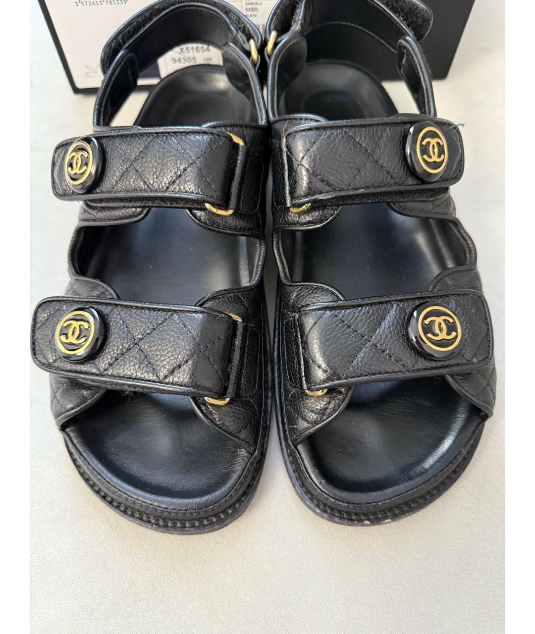 CHANEL Черные кожаные сандалии, фото 5