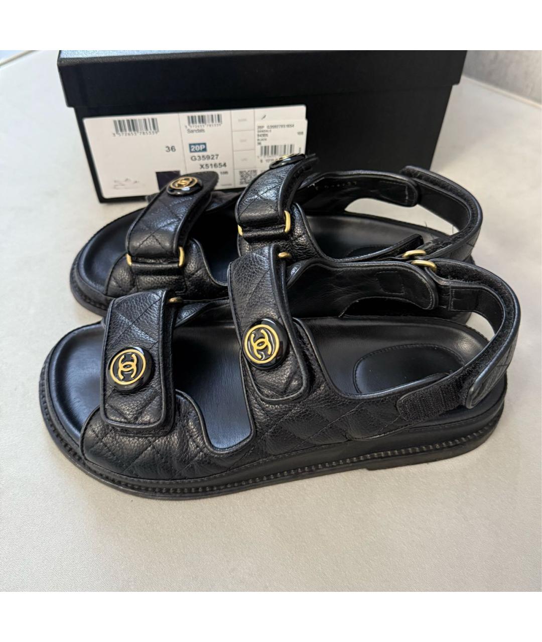 CHANEL Черные кожаные сандалии, фото 7