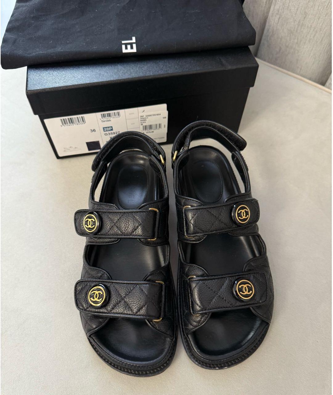 CHANEL Черные кожаные сандалии, фото 2