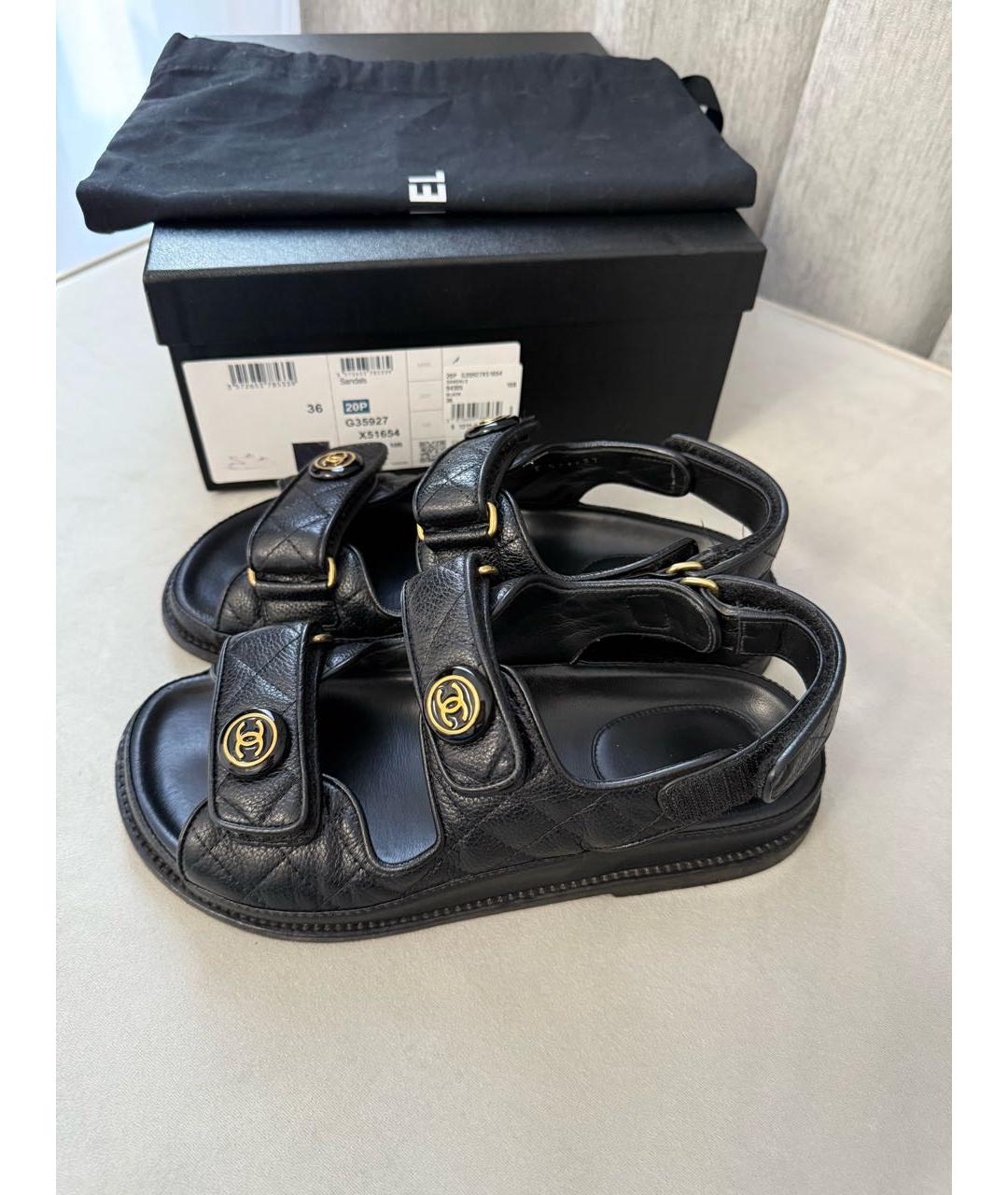 CHANEL Черные кожаные сандалии, фото 6