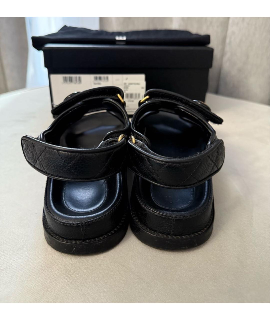 CHANEL Черные кожаные сандалии, фото 4