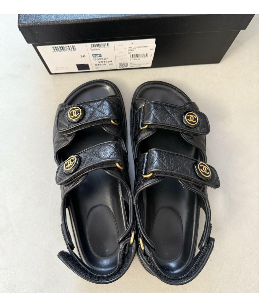 CHANEL Черные кожаные сандалии, фото 3