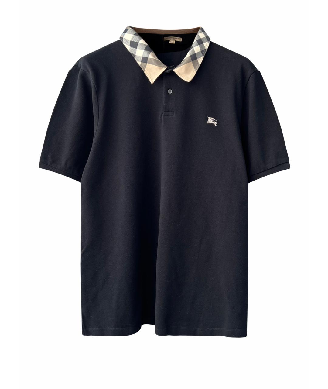 BURBERRY Черное хлопковое поло с коротким рукавом, фото 1
