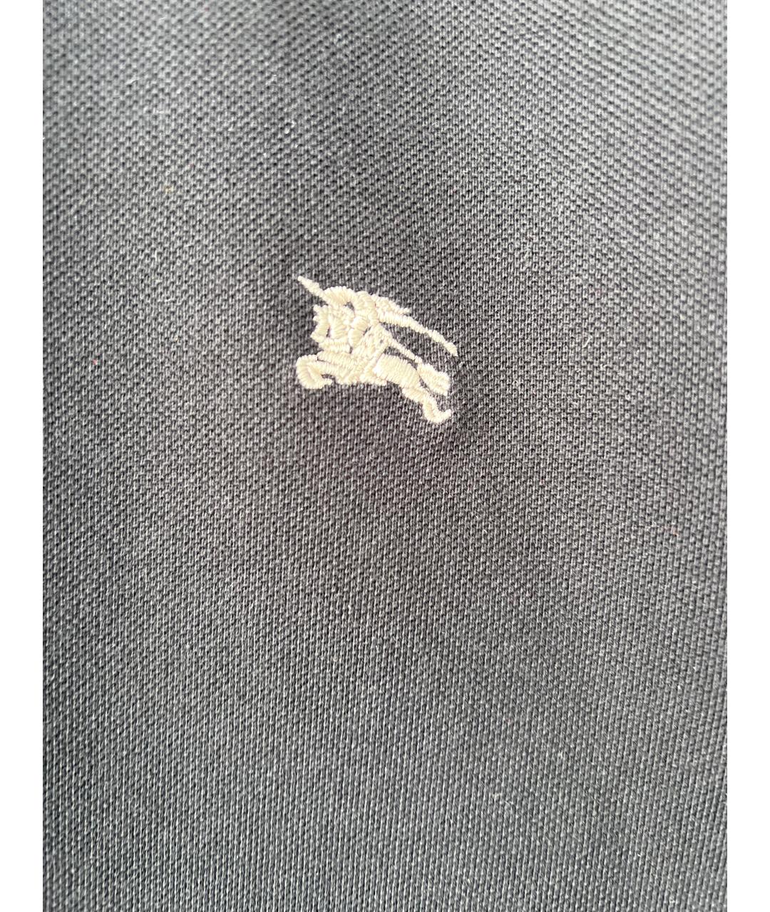 BURBERRY Черное хлопковое поло с коротким рукавом, фото 2