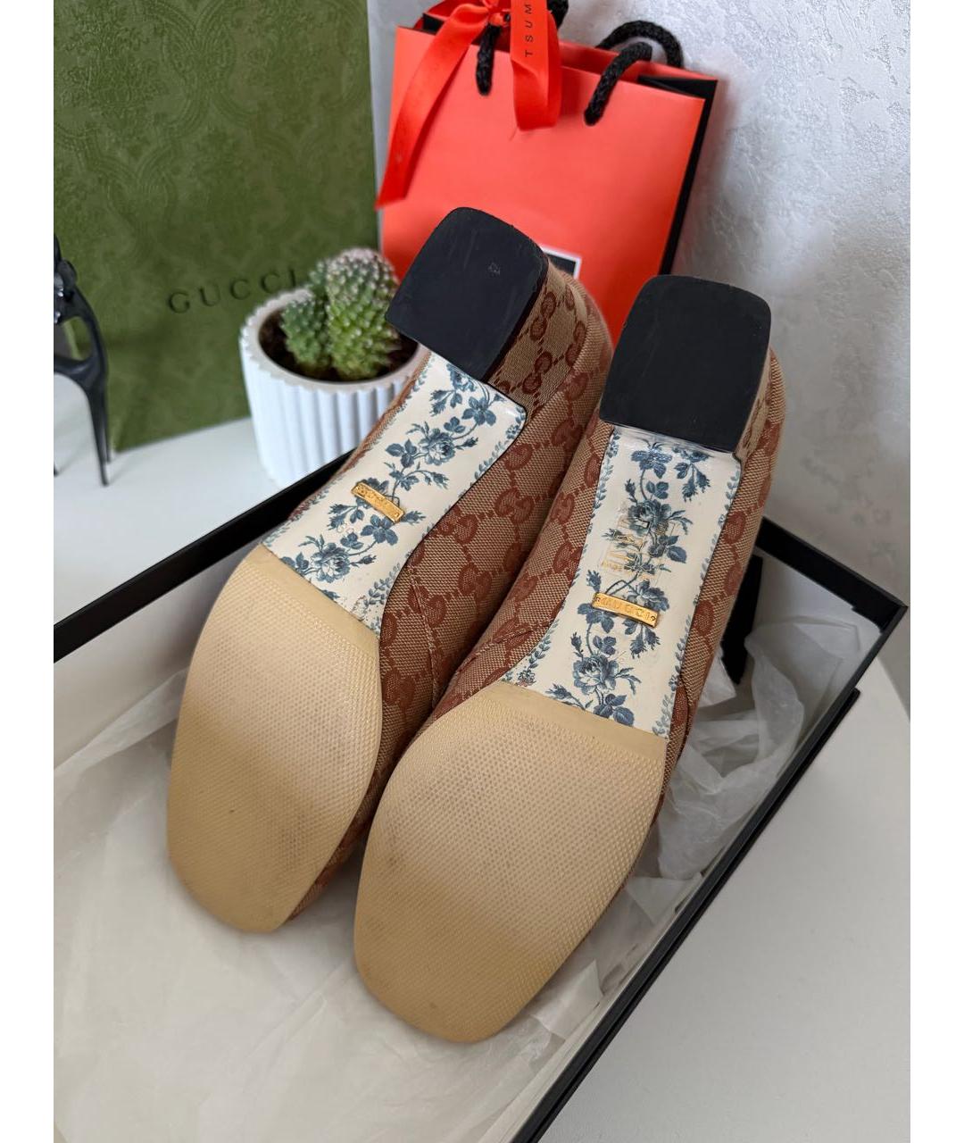 GUCCI Бежевые текстильные туфли, фото 4