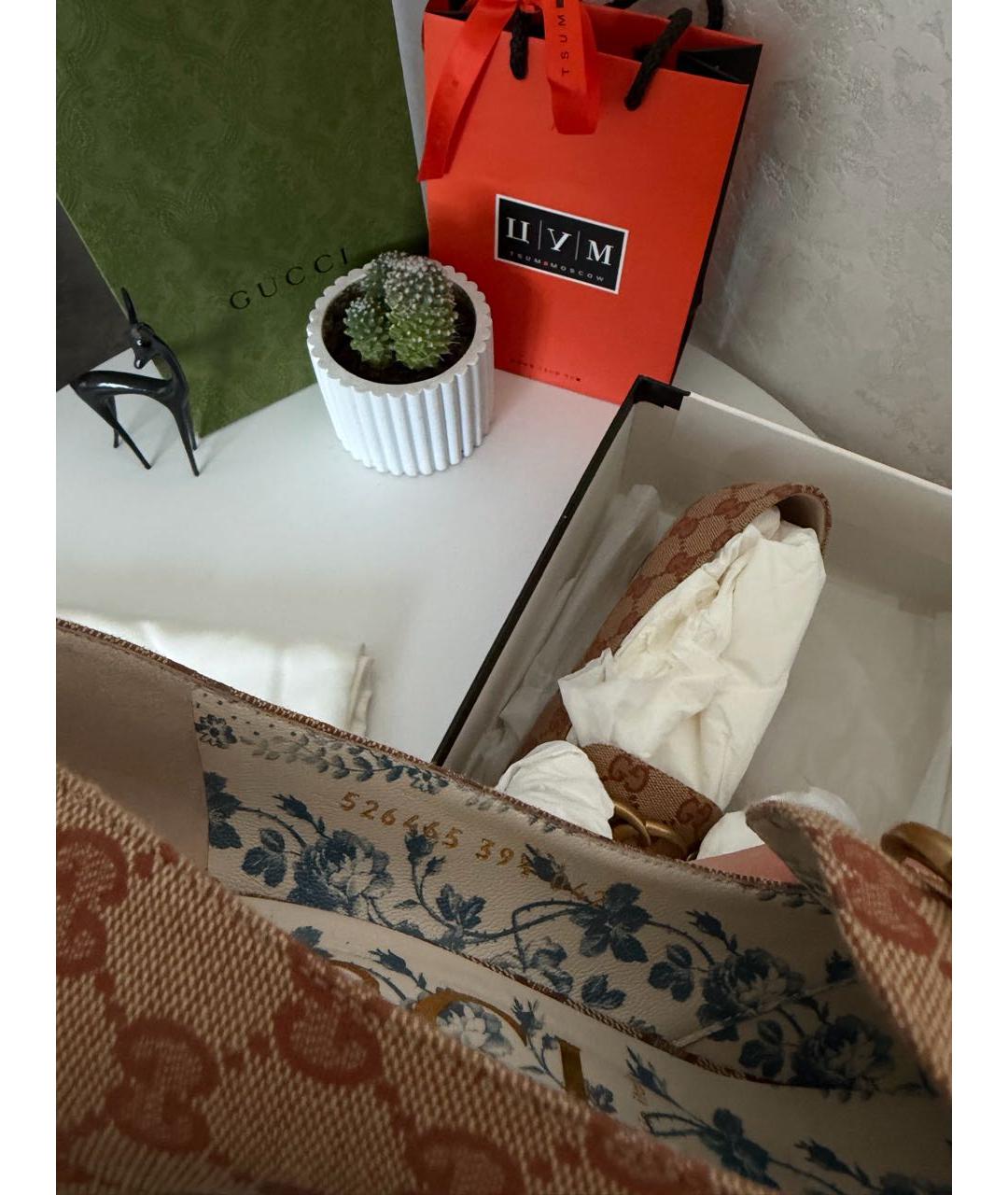 GUCCI Бежевые текстильные туфли, фото 5