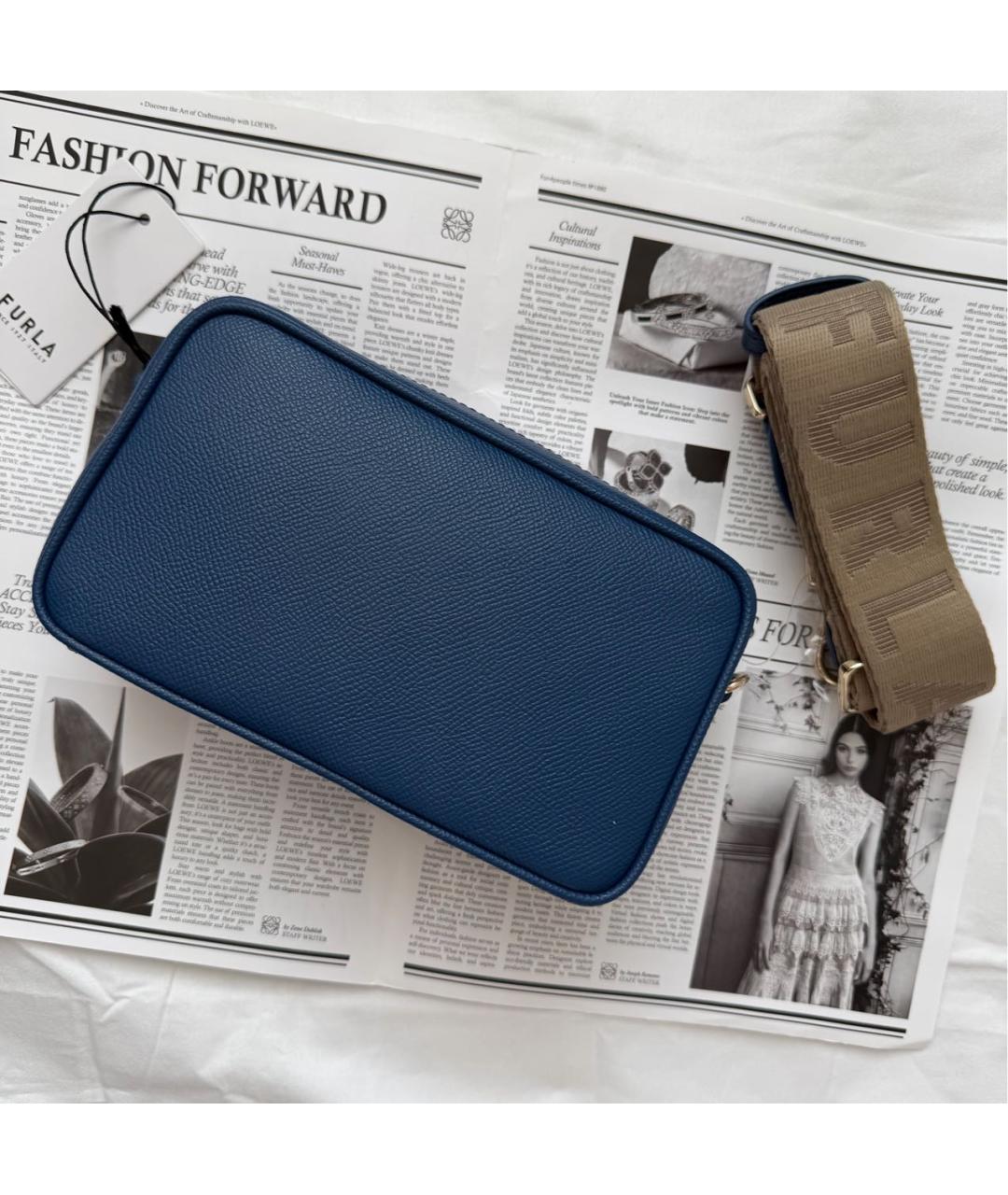 FURLA Темно-синяя кожаная сумка через плечо, фото 2