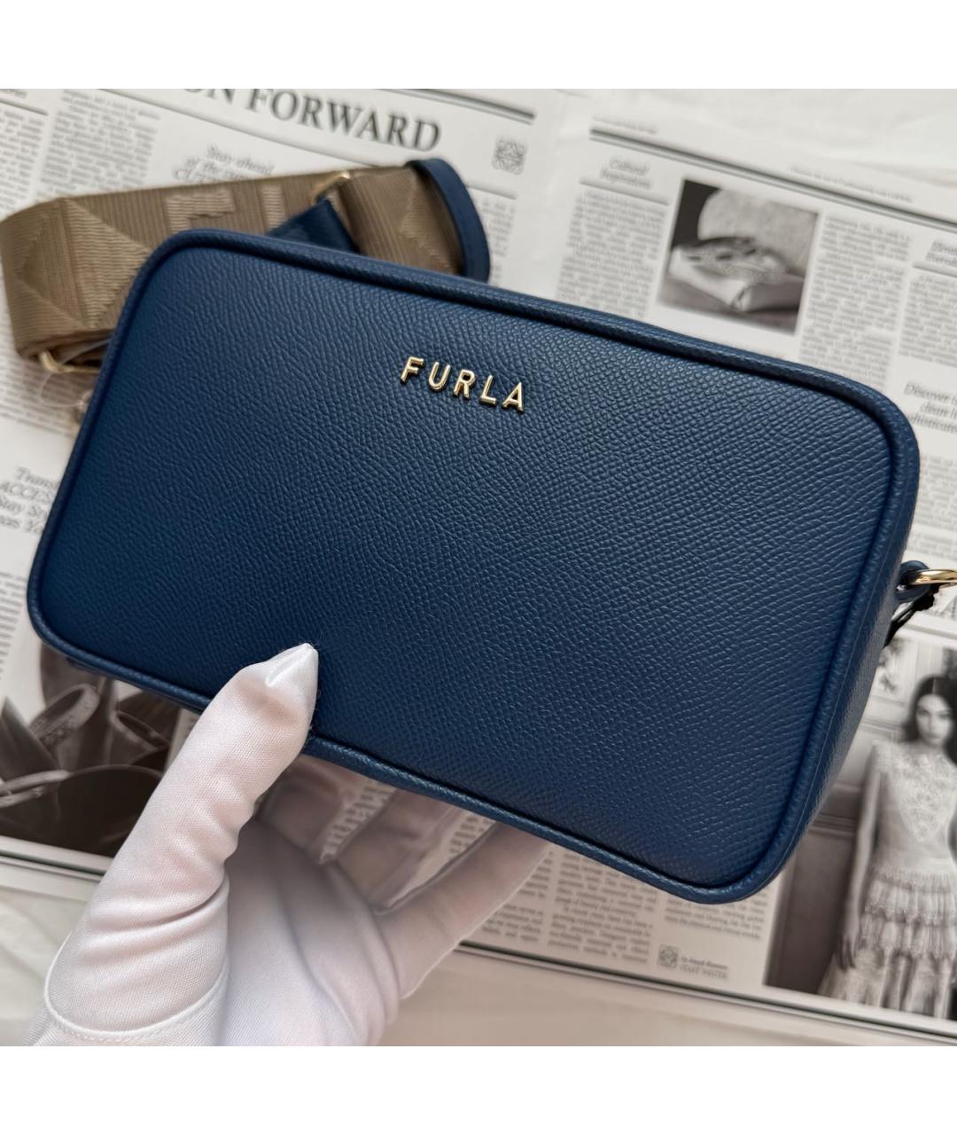 FURLA Темно-синяя кожаная сумка через плечо, фото 5