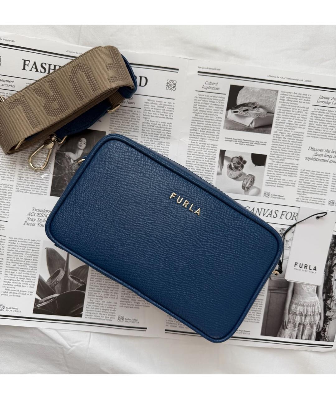 FURLA Темно-синяя кожаная сумка через плечо, фото 8