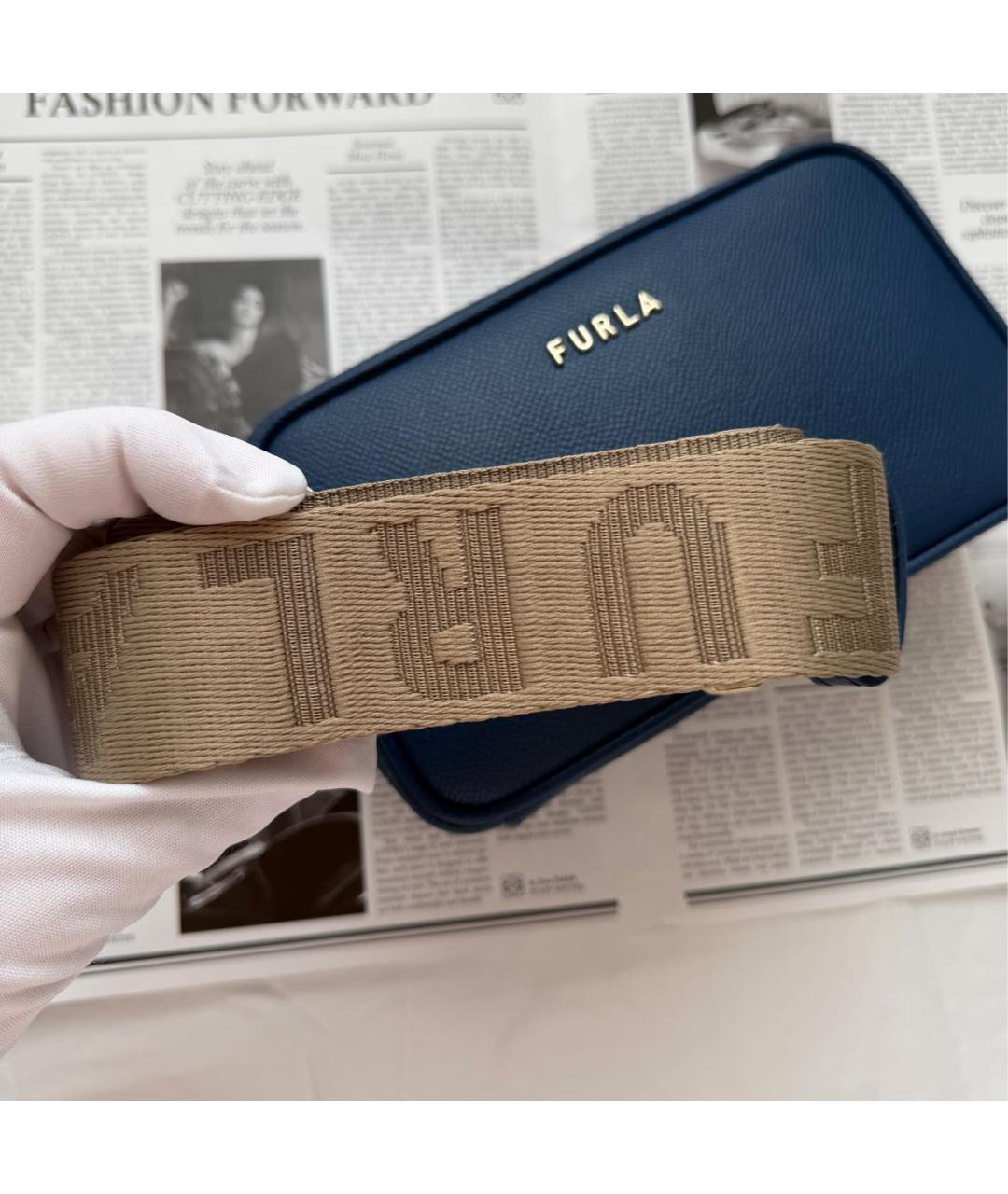 FURLA Темно-синяя кожаная сумка через плечо, фото 7