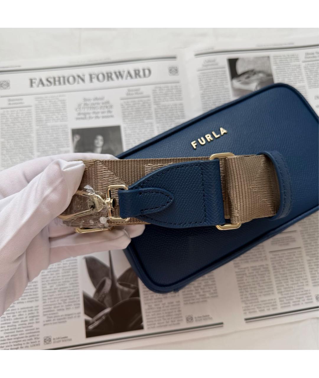 FURLA Темно-синяя кожаная сумка через плечо, фото 6