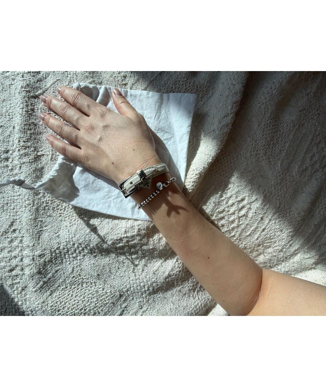 PRADA Бежевый кожаный браслет, фото 7
