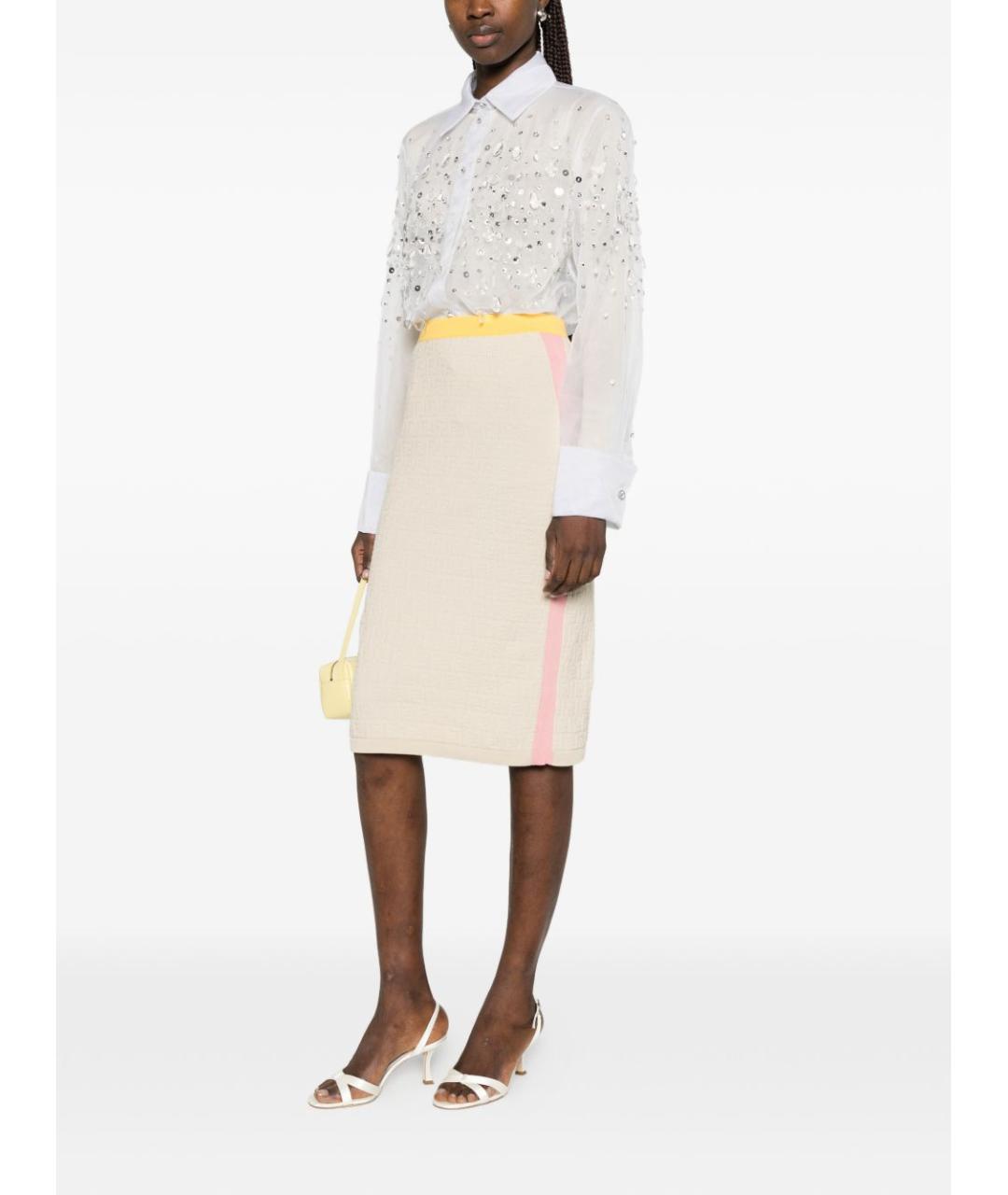 FENDI Бежевая хлопковая юбка миди, фото 2