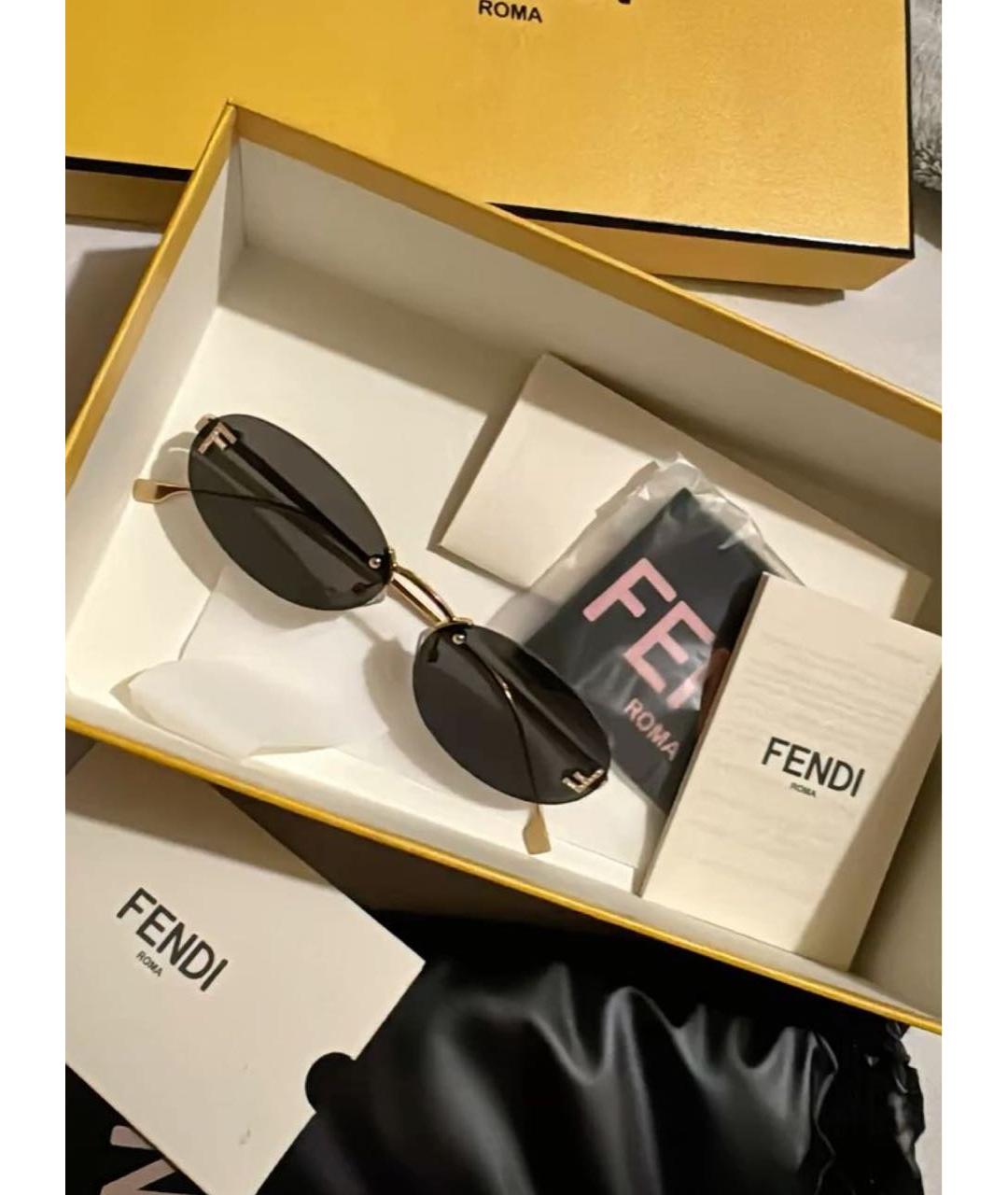 FENDI Золотые металлические солнцезащитные очки, фото 3