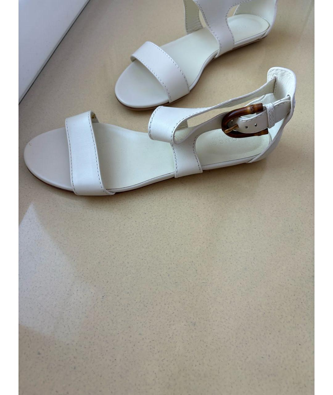 GUCCI Белые кожаные босоножки, фото 5