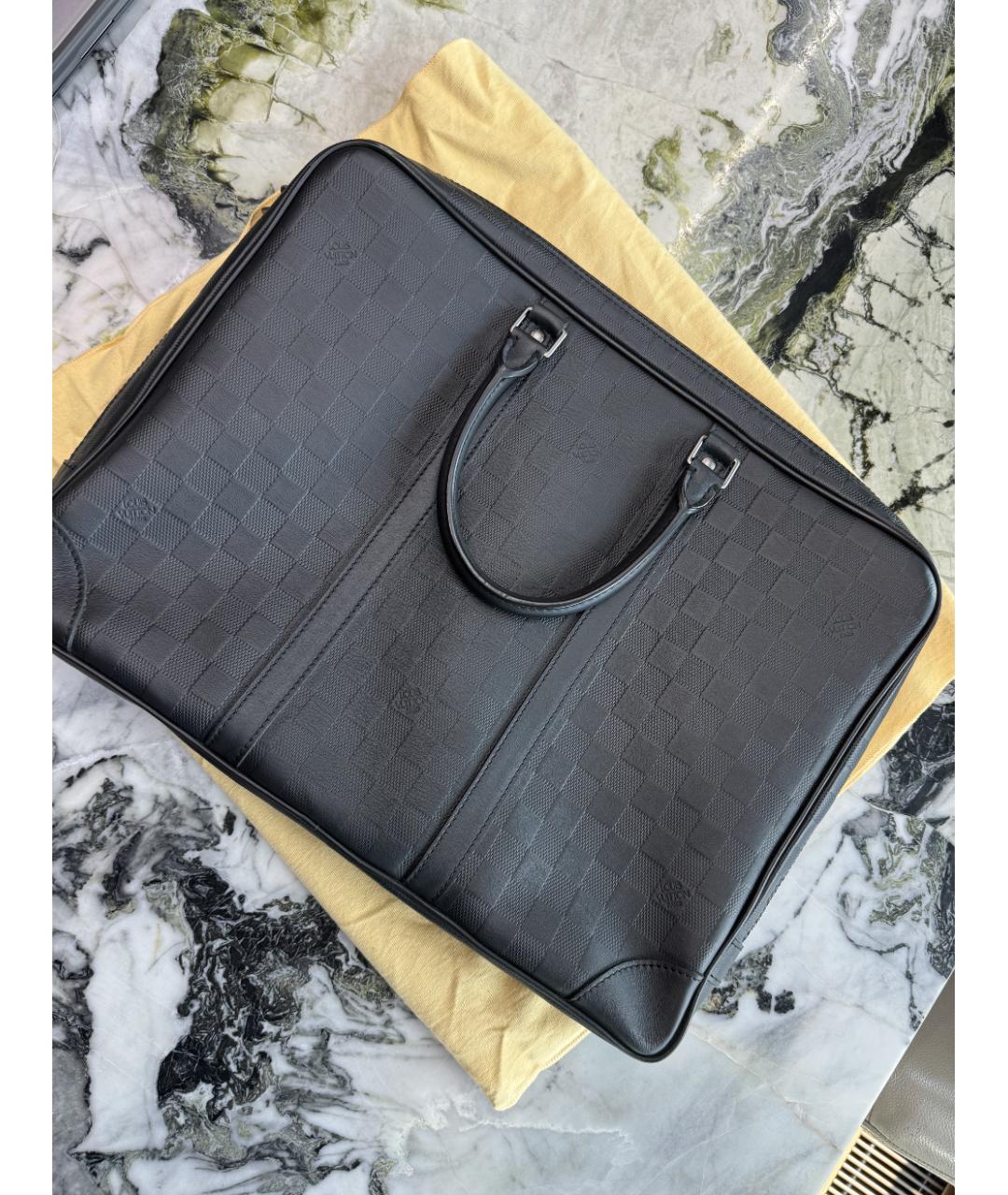 LOUIS VUITTON Черный кожаный портфель, фото 9