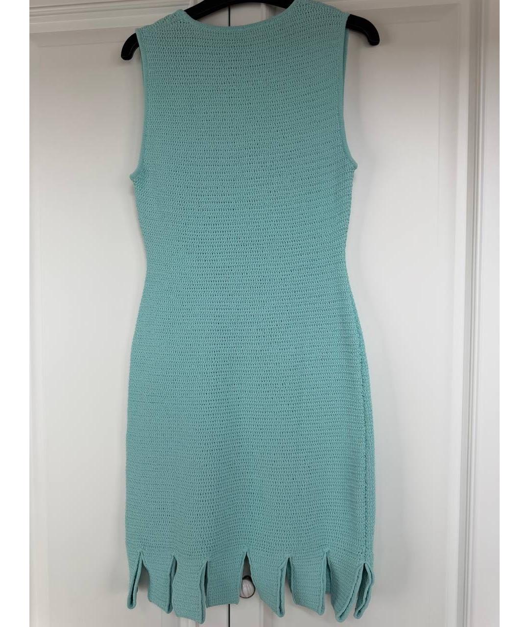 BOTTEGA VENETA Бирюзовое хлопковое коктейльное платье, фото 2