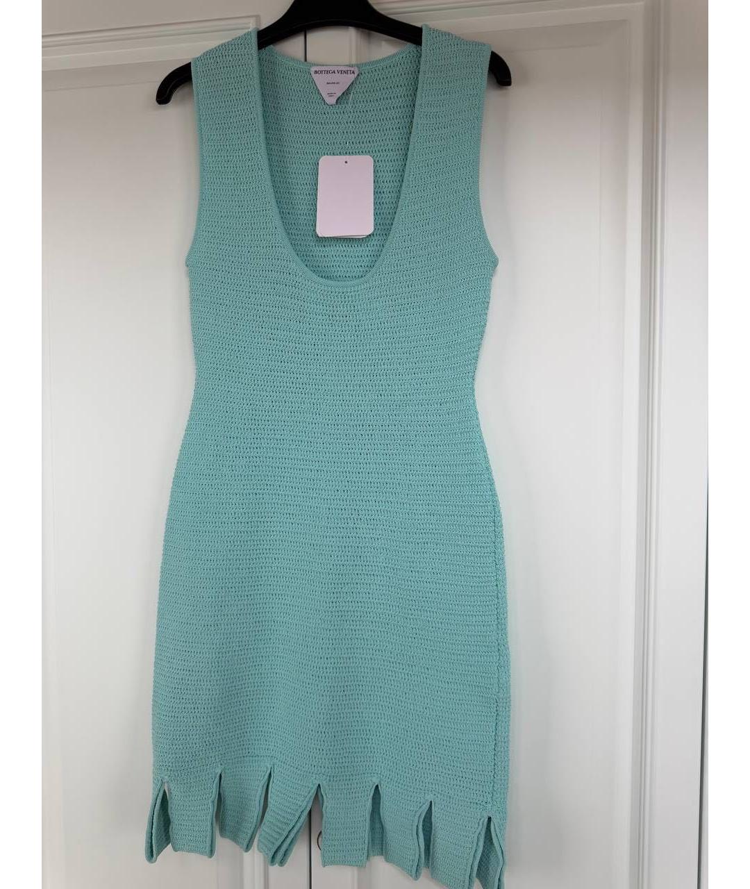 BOTTEGA VENETA Бирюзовое хлопковое коктейльное платье, фото 8