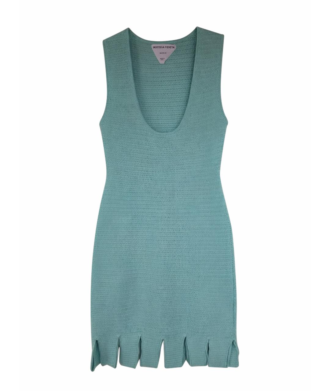 BOTTEGA VENETA Бирюзовое хлопковое коктейльное платье, фото 1