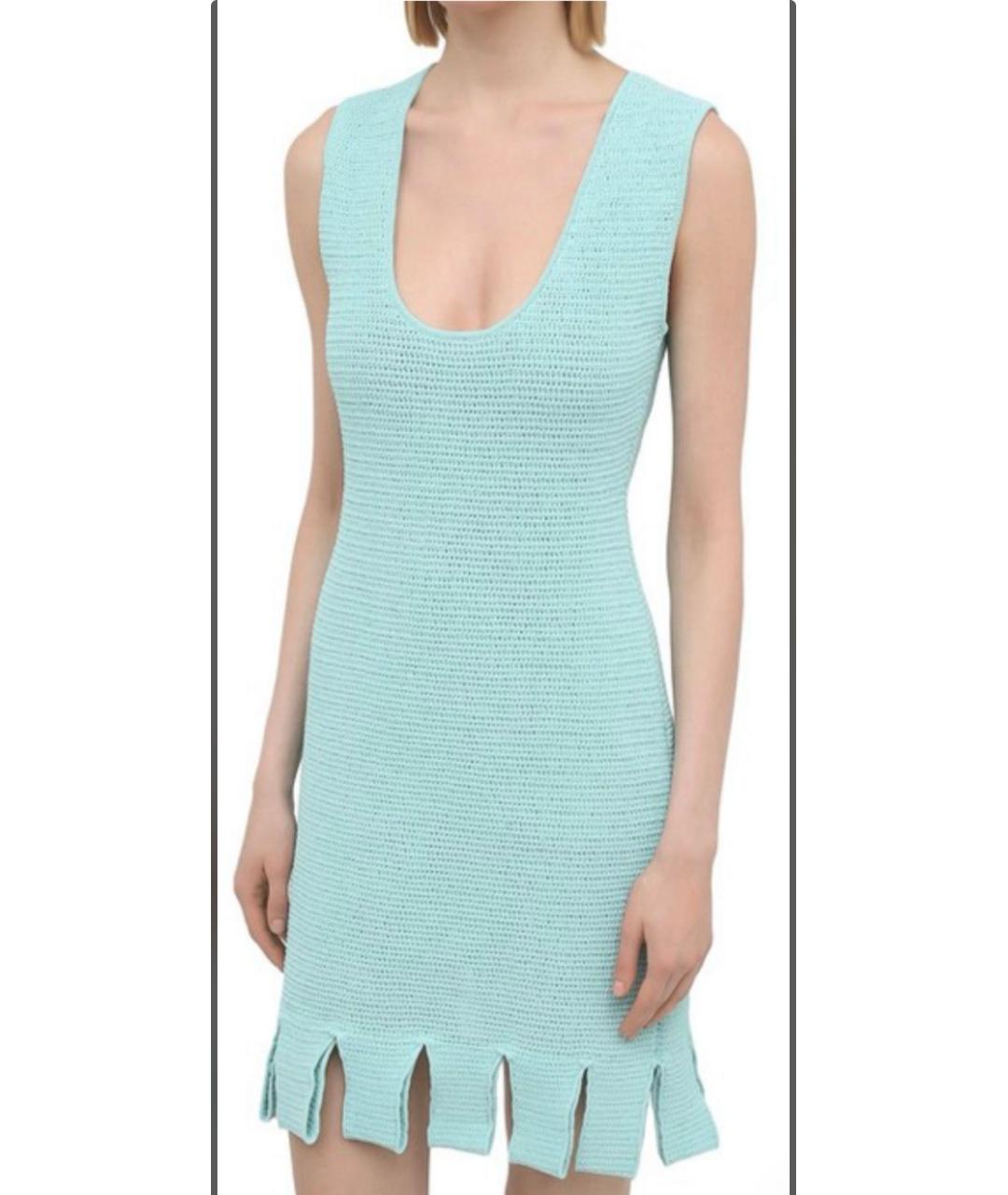 BOTTEGA VENETA Бирюзовое хлопковое коктейльное платье, фото 7