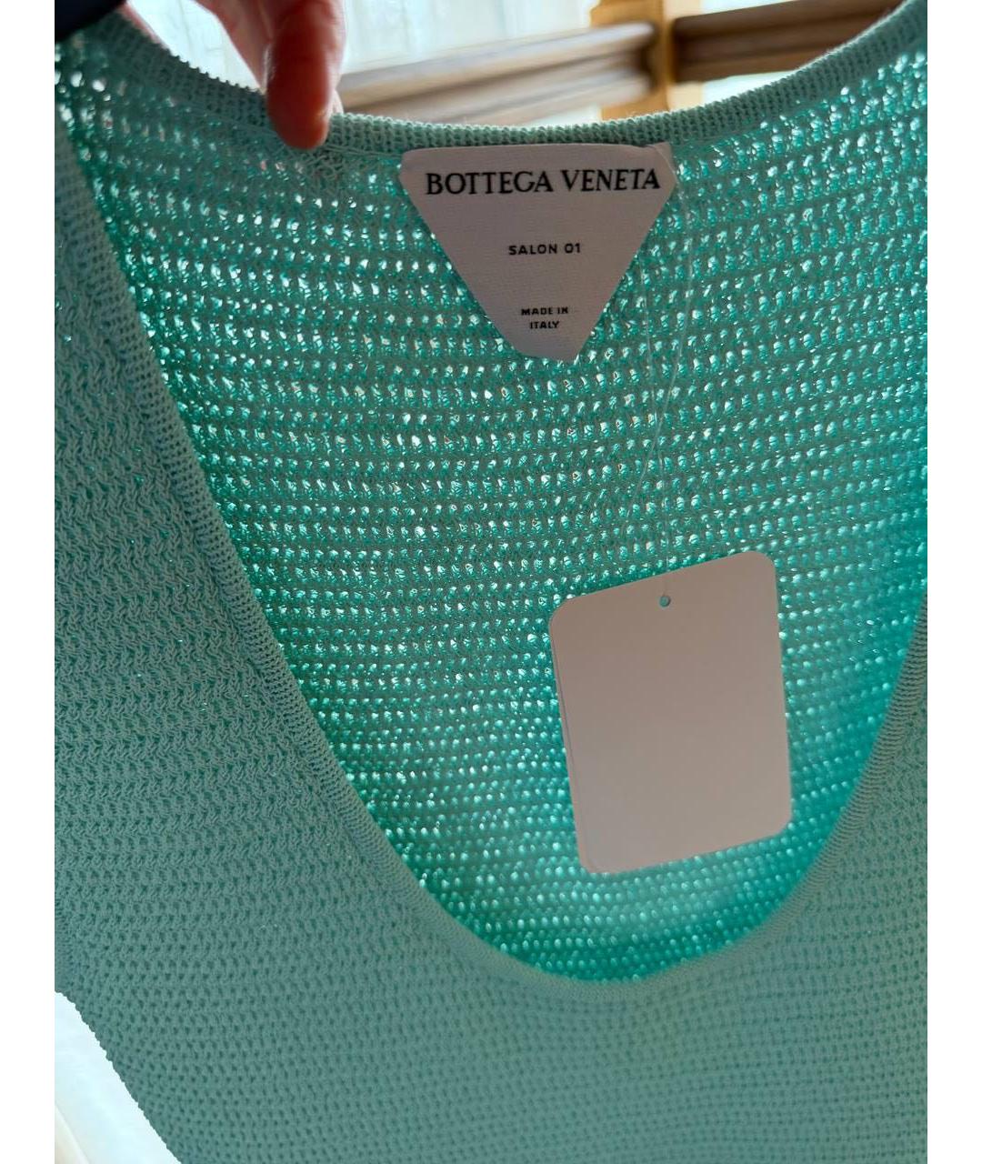 BOTTEGA VENETA Бирюзовое хлопковое коктейльное платье, фото 5