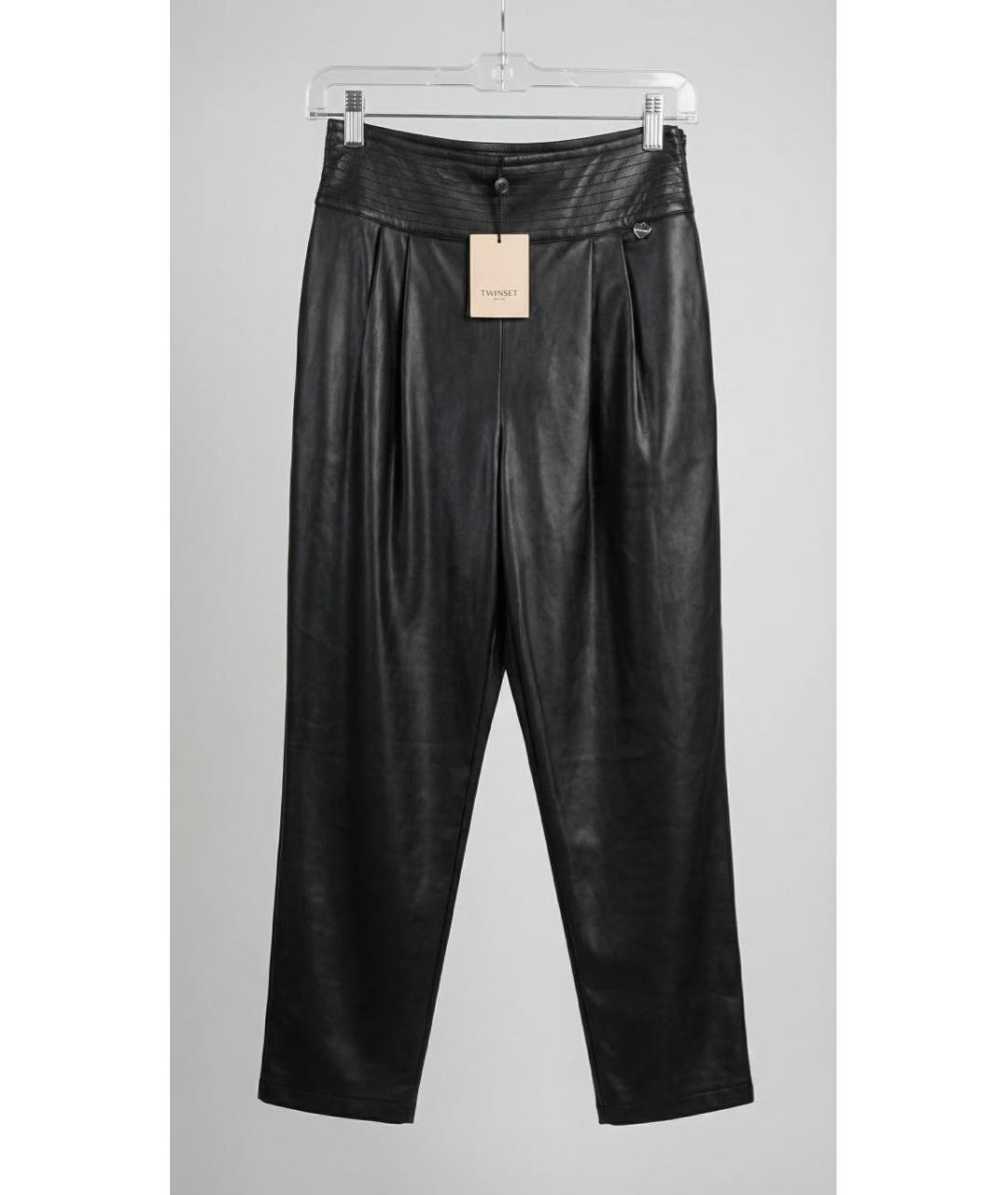 LE TWINS Черные прямые брюки из экзотической кожи, фото 2