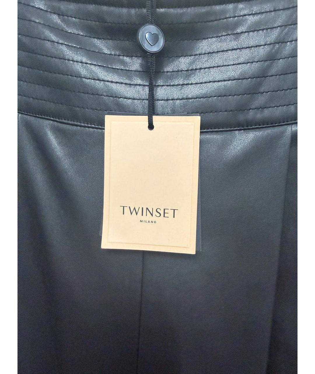 LE TWINS Черные прямые брюки из экзотической кожи, фото 4