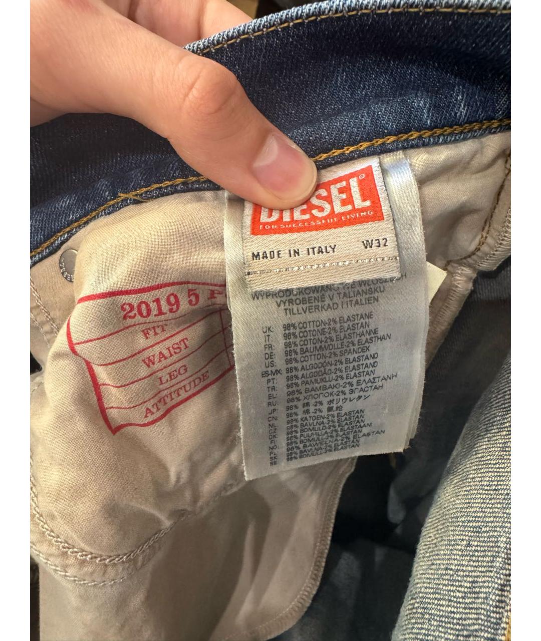 DIESEL Голубые хлопковые прямые джинсы, фото 3