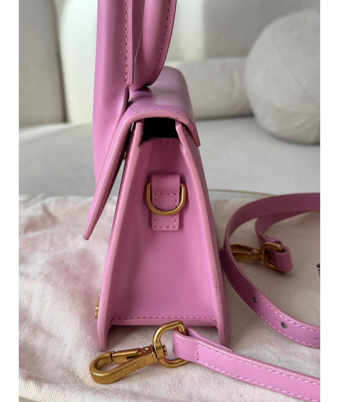 JACQUEMUS Розовая кожаная сумка с короткими ручками, фото 2