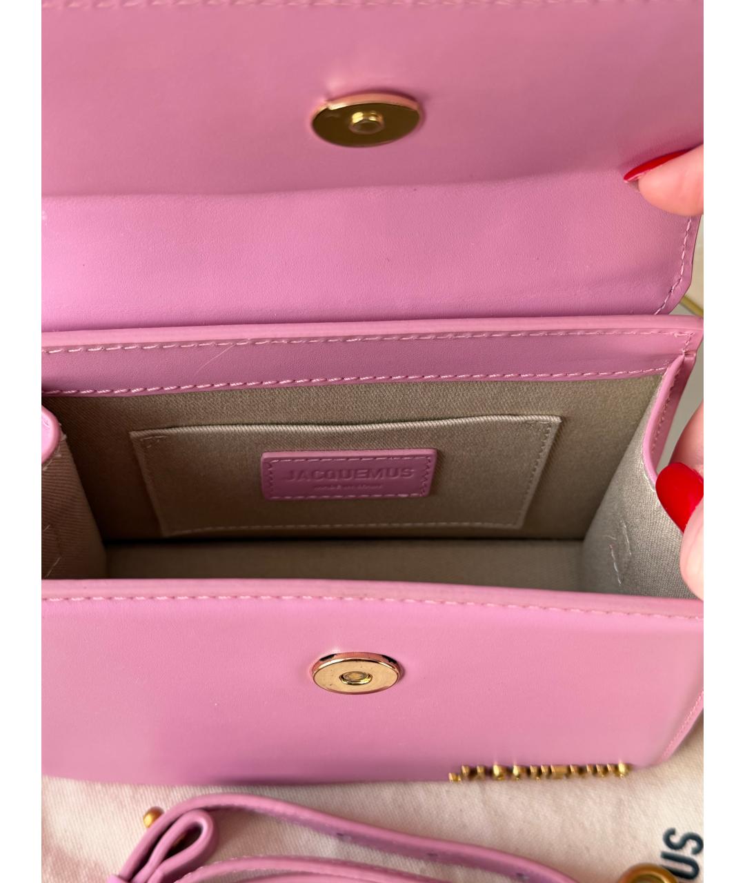 JACQUEMUS Розовая кожаная сумка с короткими ручками, фото 4