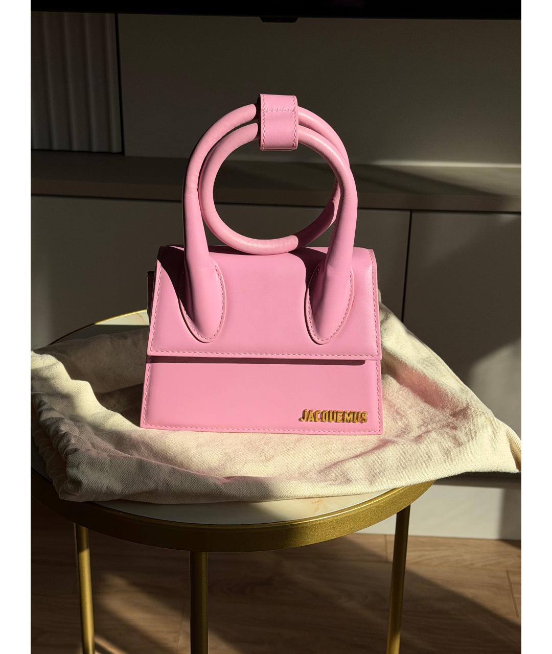JACQUEMUS Розовая кожаная сумка с короткими ручками, фото 5