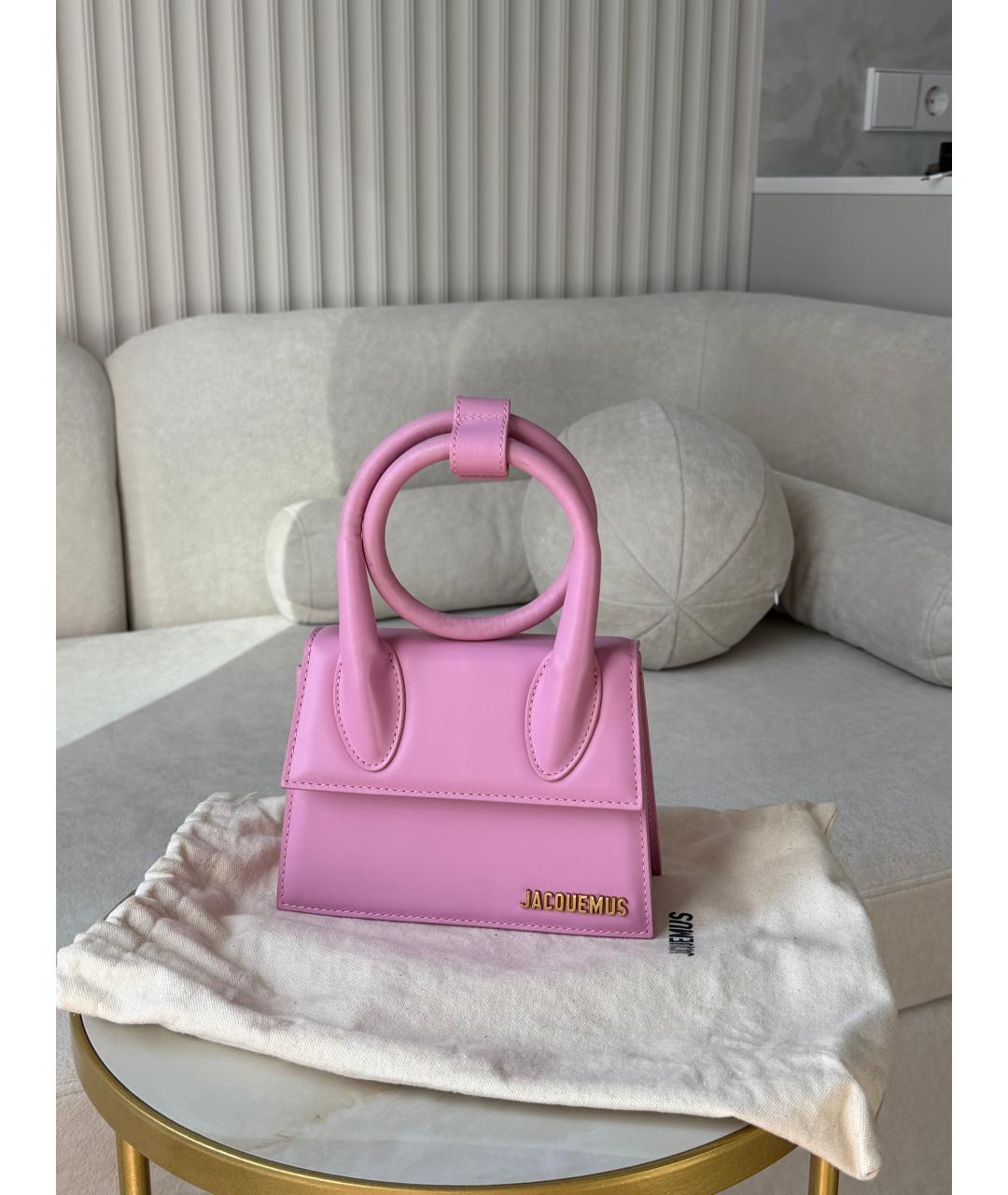 JACQUEMUS Розовая кожаная сумка с короткими ручками, фото 9