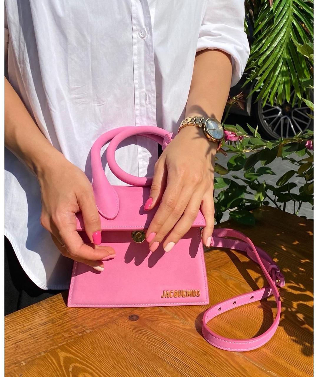 JACQUEMUS Розовая кожаная сумка с короткими ручками, фото 7