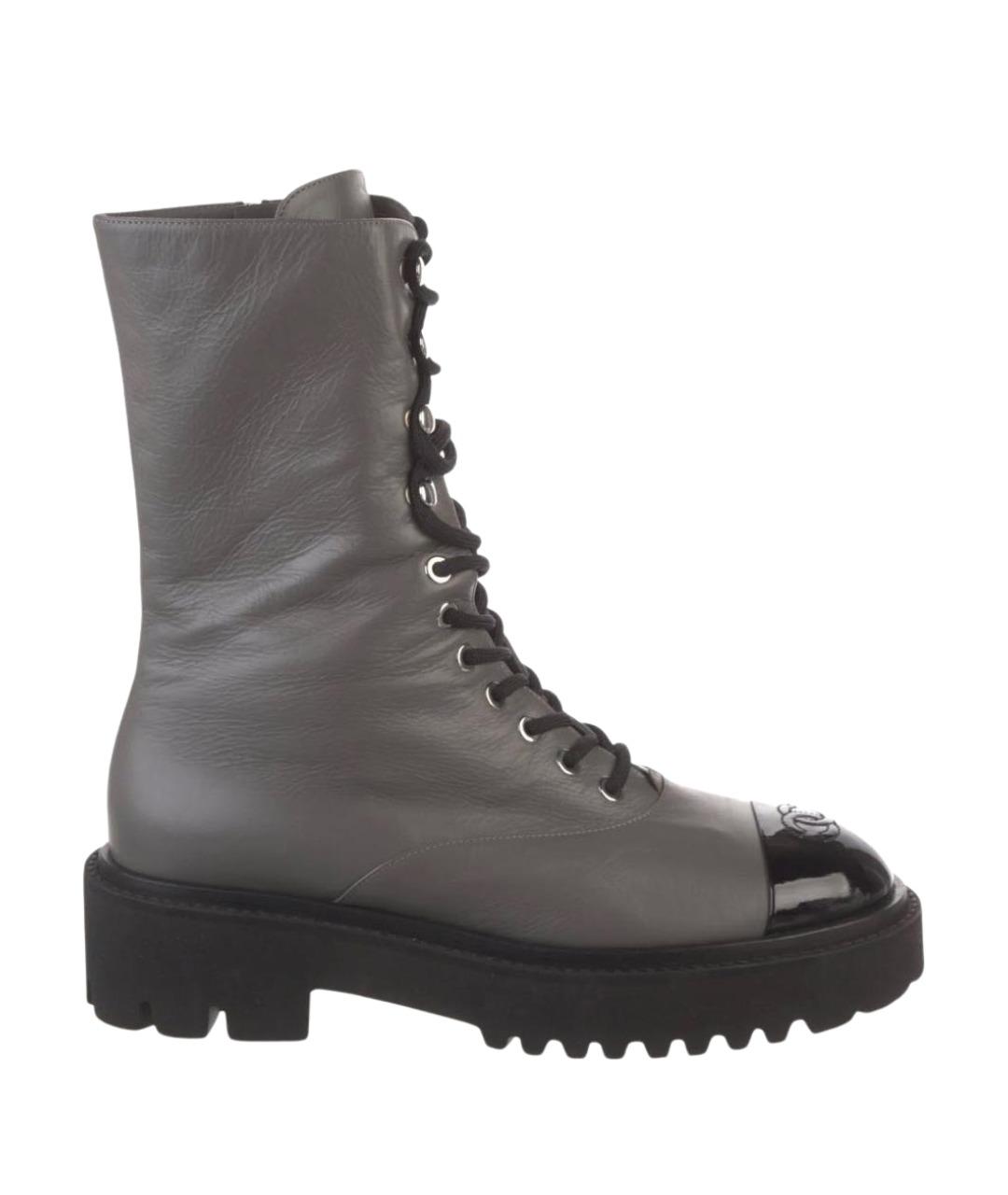 CHANEL Серые кожаные ботинки, фото 1